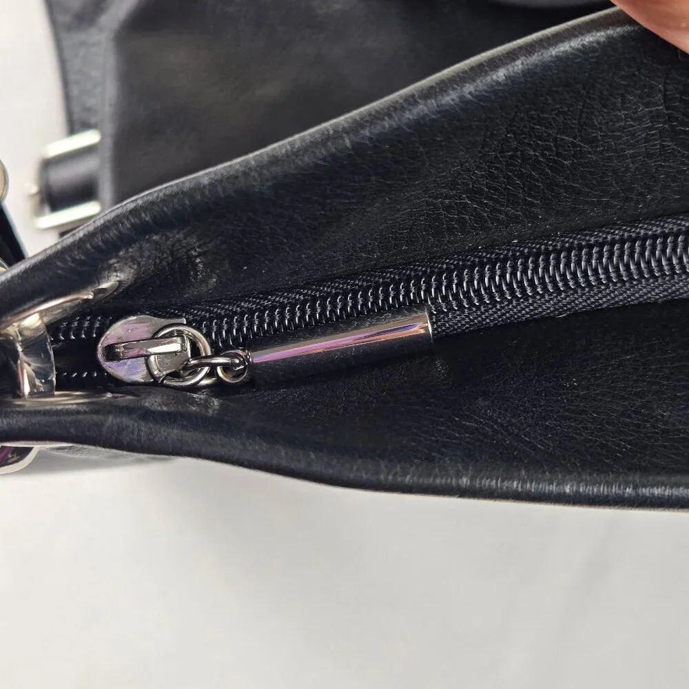 Margot Black Leather Crossbody Bag Top Zip Exterior Pockets Silver Hardware